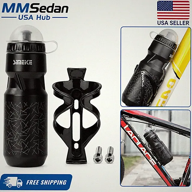 750ml Bike Water Bottle with Cage Holder Universal MTB Road Cycling Black Set