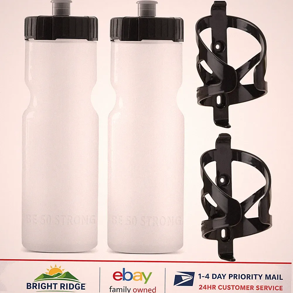 Cycling Water Bottle Holder 2-Pack with Lightweight Plastic Bottles Included