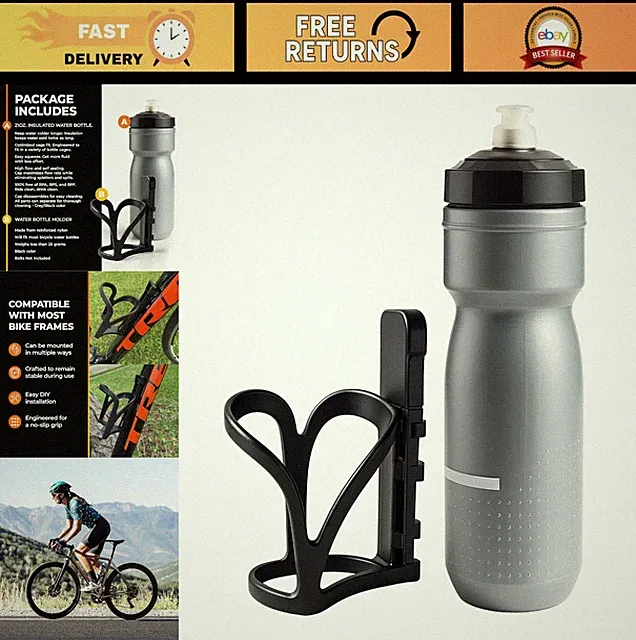 Insulated 21oz Bike Water Bottle & Holder - Durable Cycling Accessory for Kids &